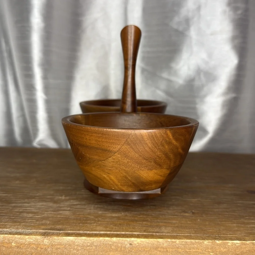 Kustom Kraft Lazy Susan Solid Black Walnut Serving Bowls